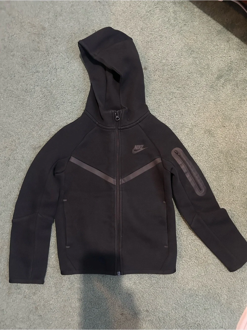 Nike Kids Black Hooded Performance Jacket with Chevron Trim